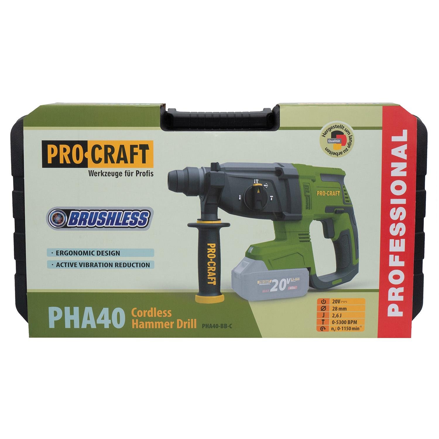 Перфоратор акумуляторний Procraft PHA40 кейс без АКБ та ЗП (030041) - фото 11 Перфоратор акумуляторний Procraft PHA40 кейс без АКБ та ЗП (030041) - фото 11