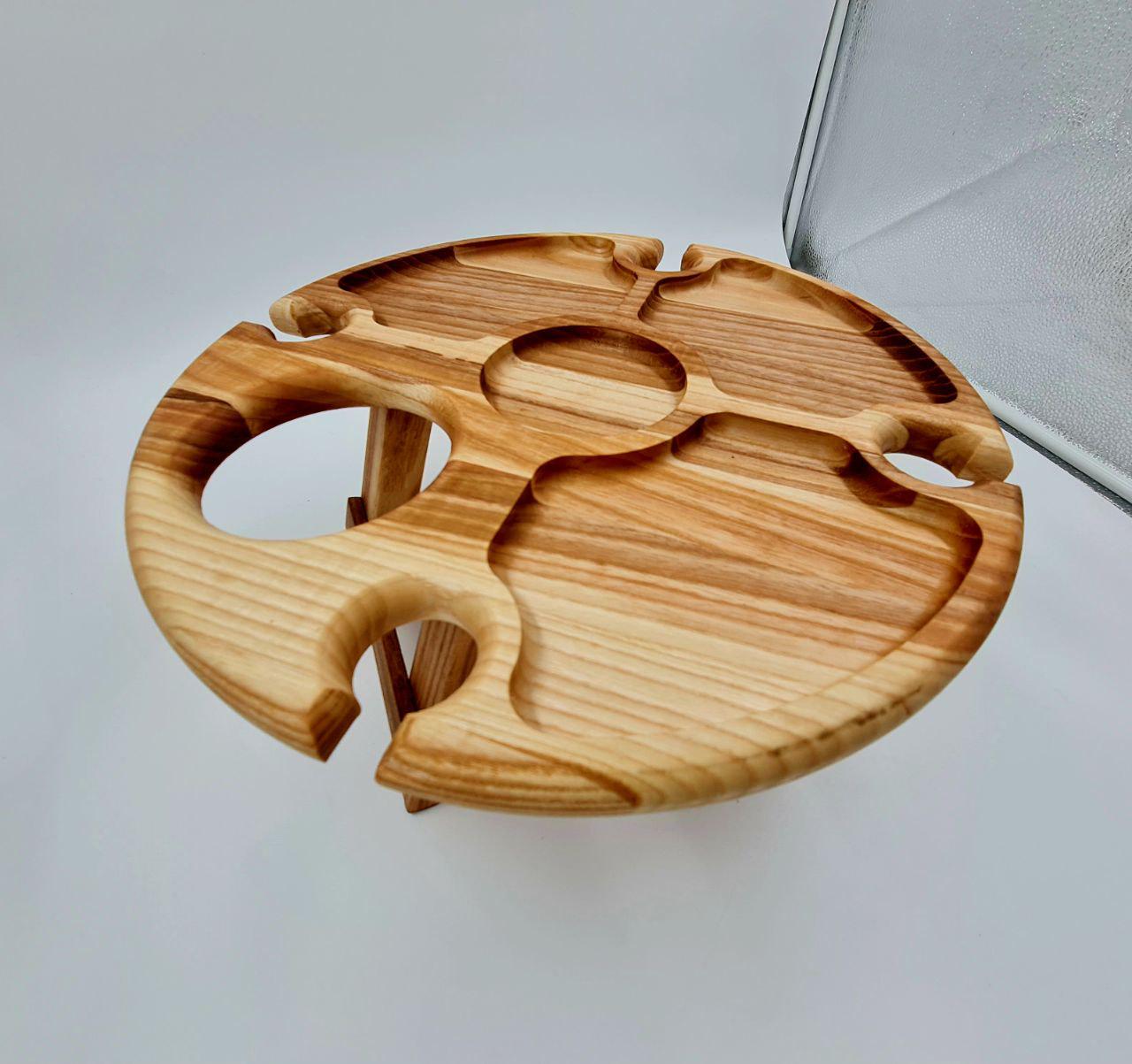 Столик деревянный винный на складных ножках древесина дуб d 35 см 14 см