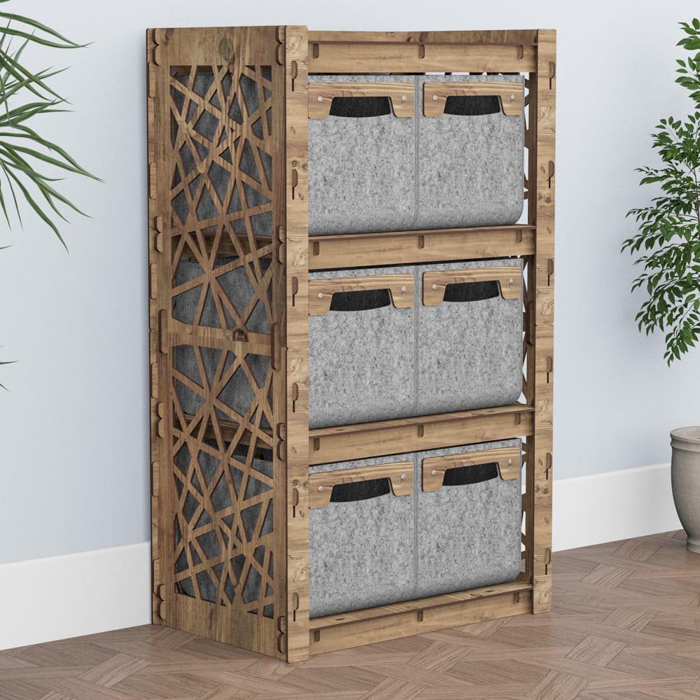 Комод для кухни деревянный Hexagonica Crystals на 6 ящиков серые корзины 900х528х345 мм (111316) Комод для кухни деревянный Hexagonica Crystals на 6 ящиков серые корзины 900х528х345 мм (111316)