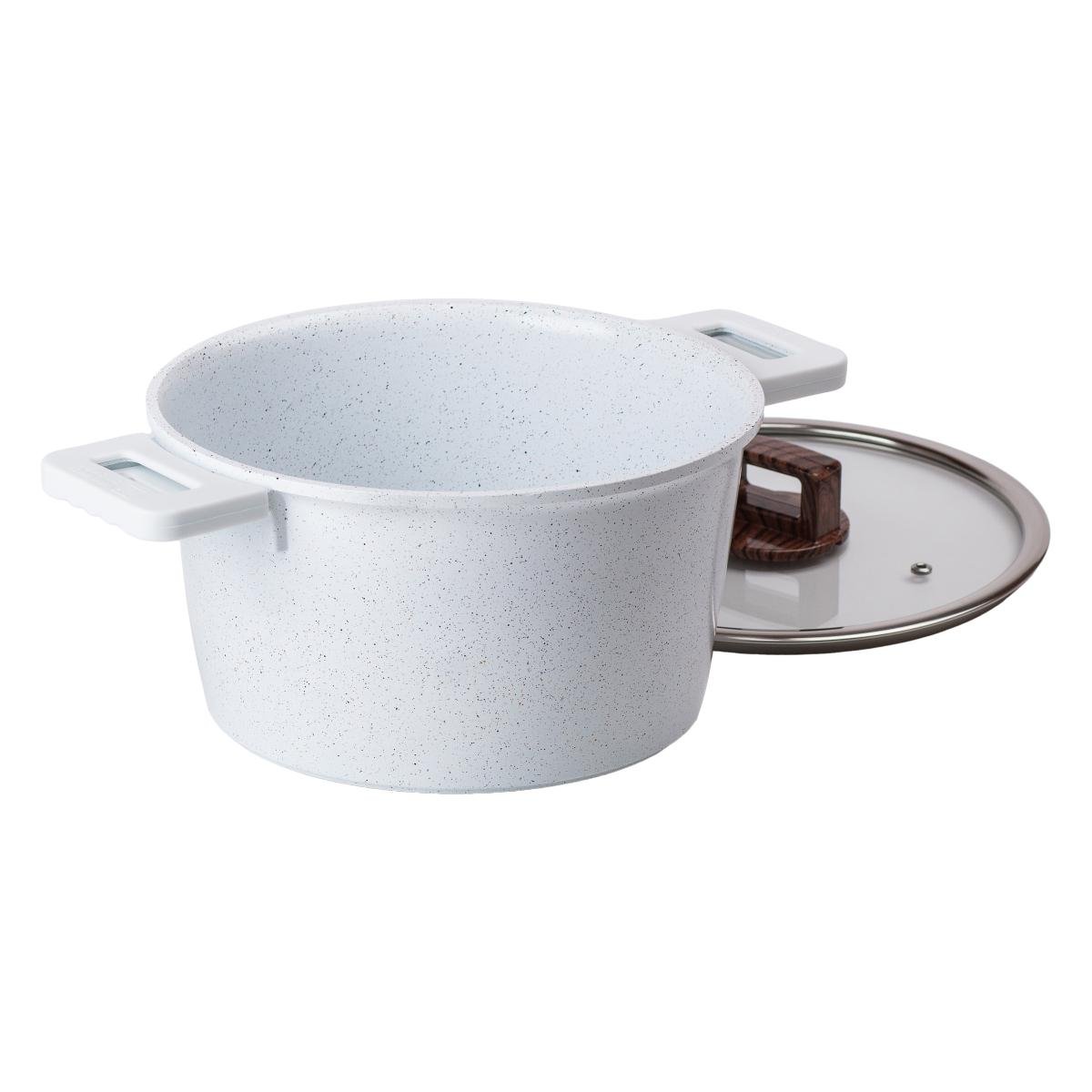 Кастрюля алюминиевая MGC с гранитным антипригарным покрытием и стеклянной крышкой 5,3 л Белый - фото 4 Кастрюля алюминиевая MGC с гранитным антипригарным покрытием и стеклянной крышкой 5,3 л Белый - фото 4