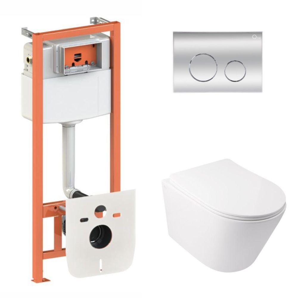 Комплект для ванной комнаты Qtap подвесной унитаз Swan Ultra Quiet и комплект установки Nest 4в1 круглая клавиша Chrome (2610410208)