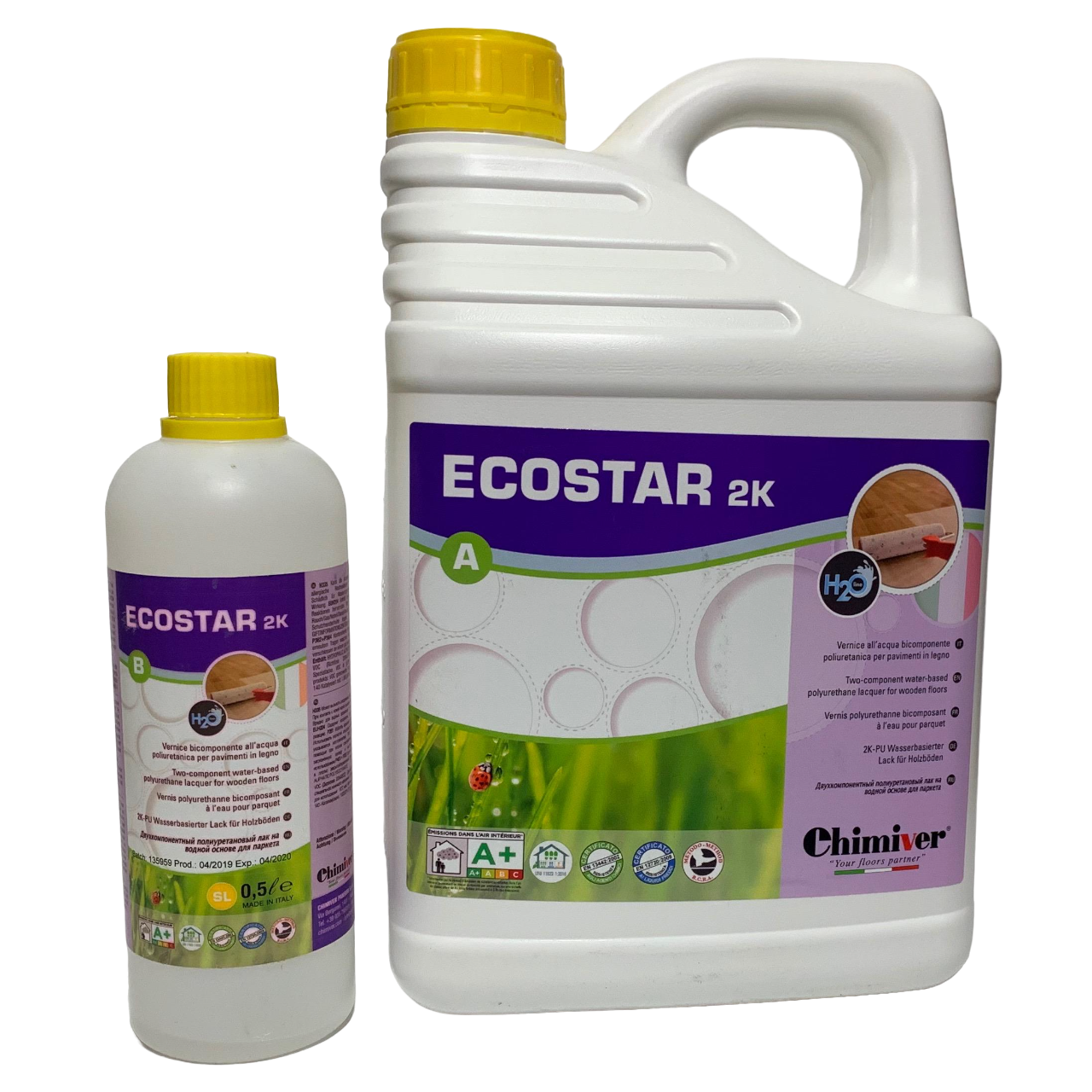 Лак для паркета Chimiver Ecostar полуматовый полиуретановый на водной основе 2к 5/0,5 л (00471155)