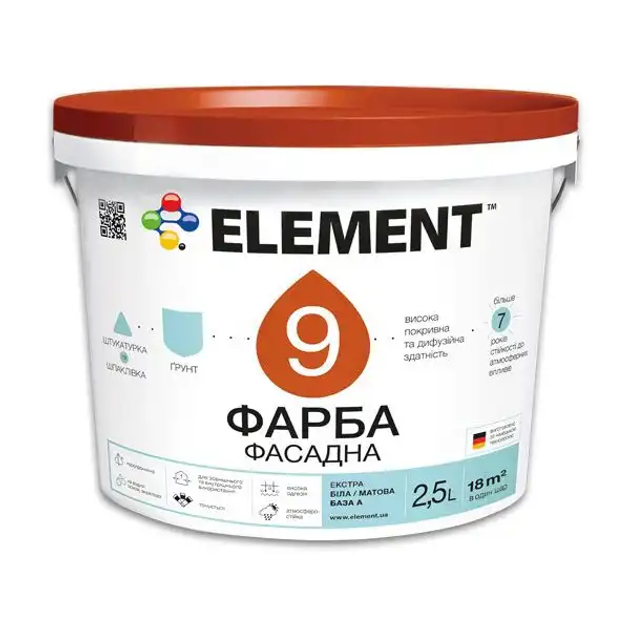 Фарба Element 9 акрилова для внутрішніх/зовнішніх робіт база 2,5 л Білий (1806466926)
