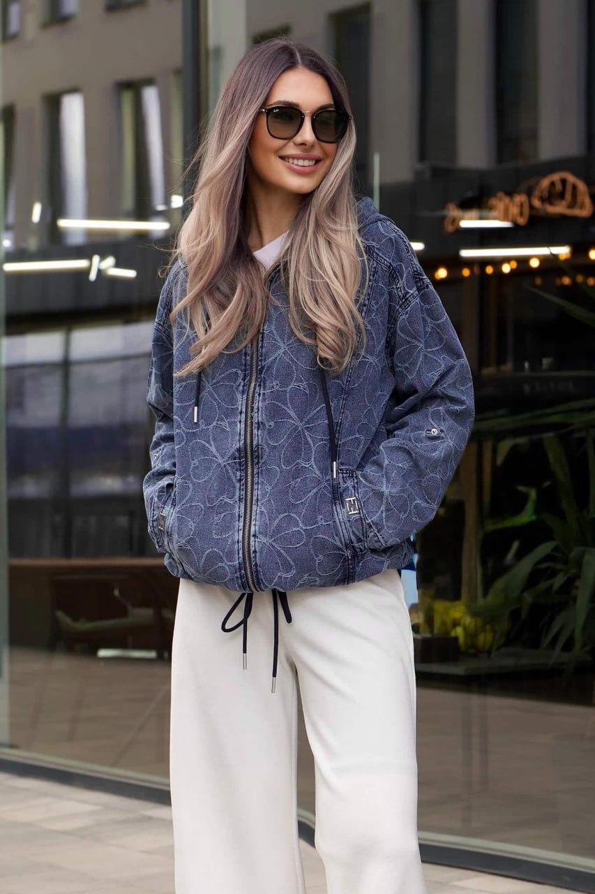 Куртка-ветровка с капюшоном oversize L Синий джинсовый (33309297)