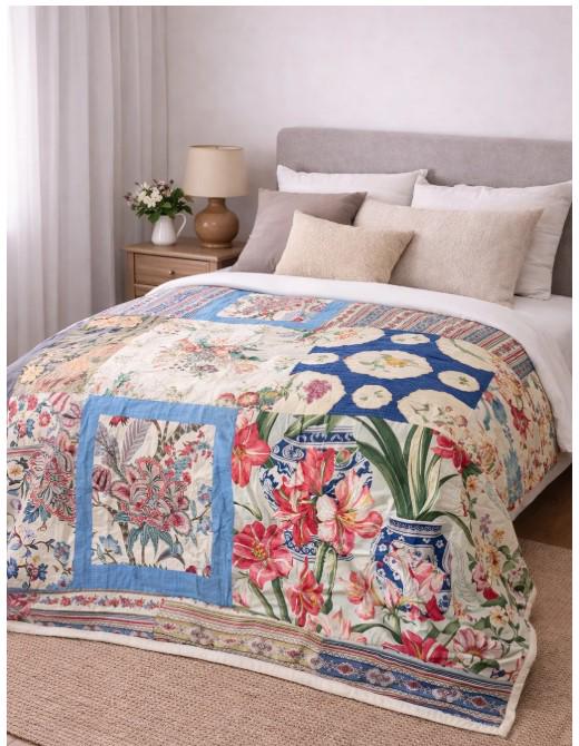 Покрывало пэчворк ручной работы 150х200 см Винтажный сад