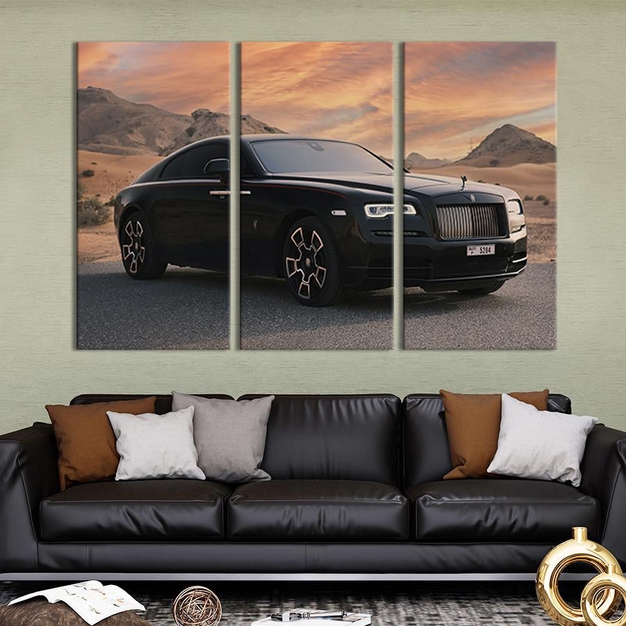 Модульная картина из 3 частей на холсте для интерьера Шикарный чёрный Rolls-Royce 78x48 см (124-31)