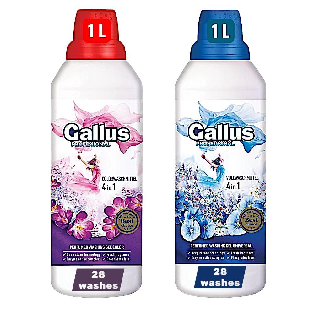 Набір парфумованих гелів концентрату для прання Gallus Professional Color 4в1 по 28 прань по 1 л 2 шт. (303156/63)