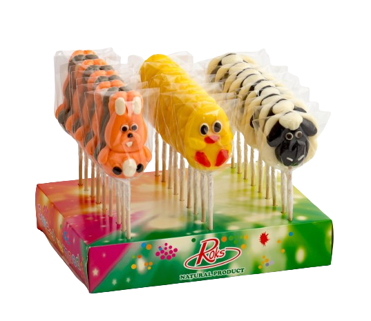 Леденцы Roks Ферма Зайка/Цыпленок/Баранчик дисплей 50 г 50 мм 27 шт. 1,350 кг (18)