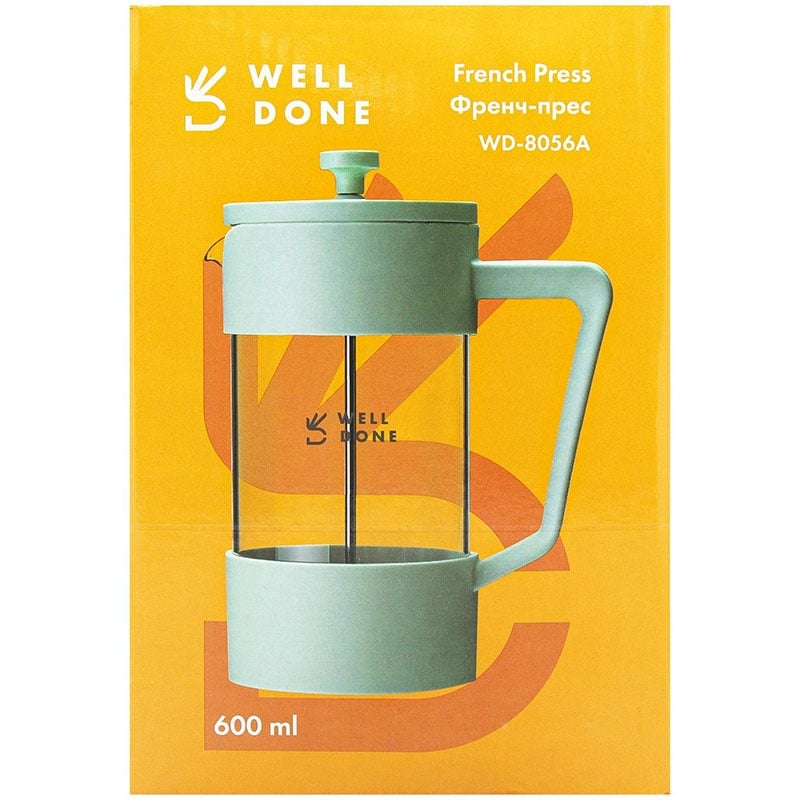 Заварник Well Done WD-8056A френч-пресс стеклянный 600 мл Mint (26202759) - фото 11 Заварник Well Done WD-8056A френч-пресс стеклянный 600 мл Mint (26202759) - фото 11