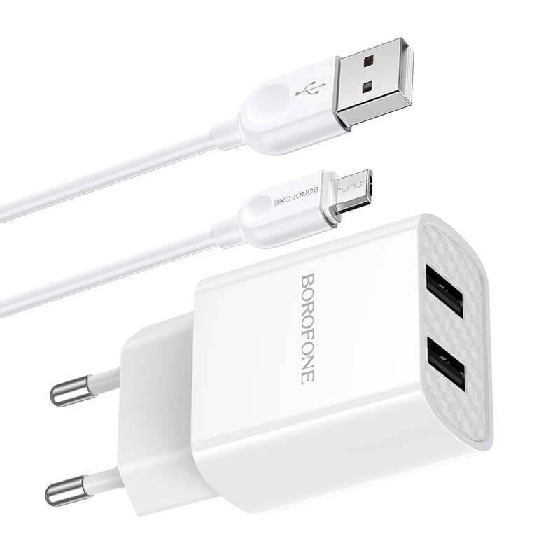 Сетевое зарядное устройство Borofone Micro USB Cable Powerway Dual Port BA53A White (15fd54c6) - фото 2