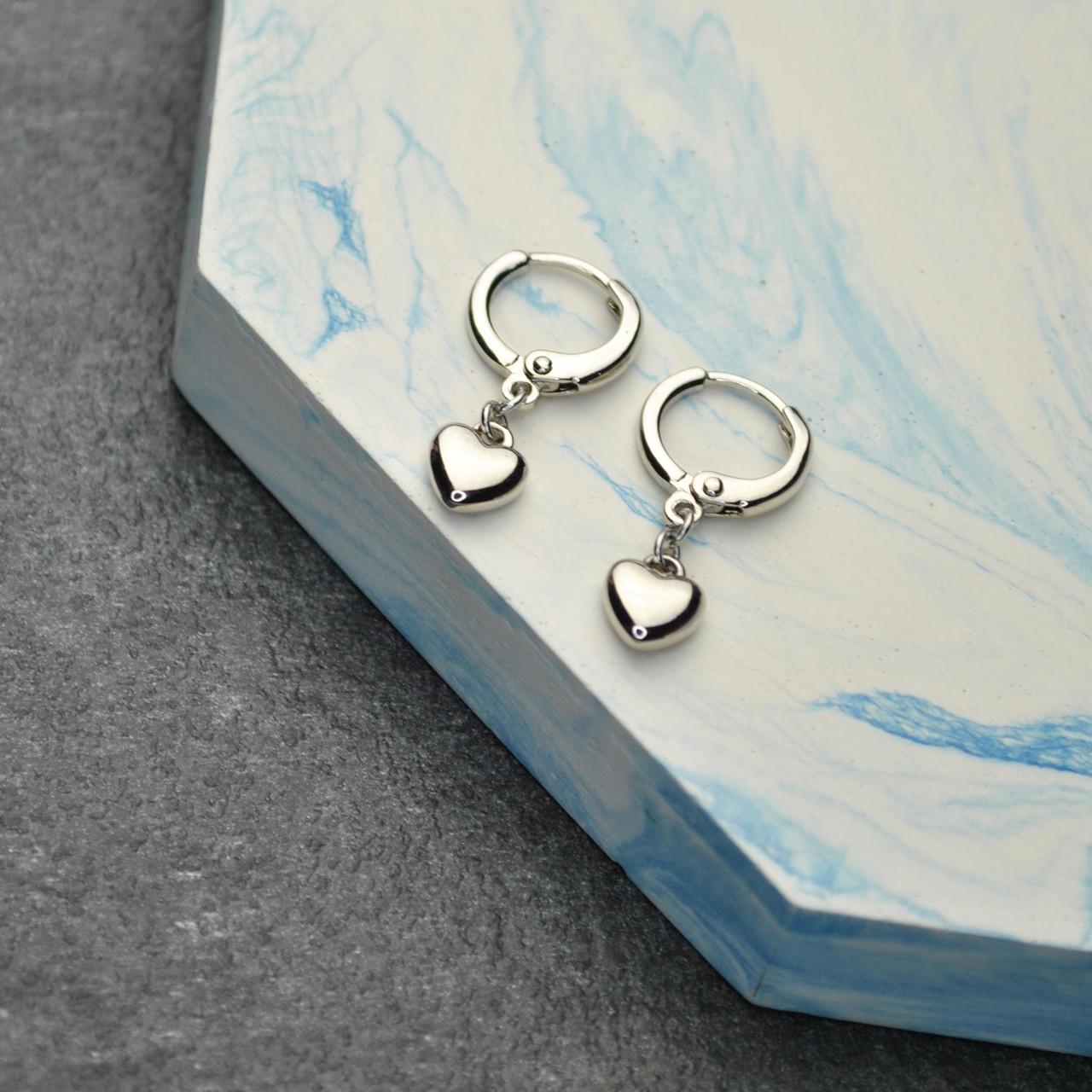 Сережки-кольца Сердечки медицинская сталь родий (x014)