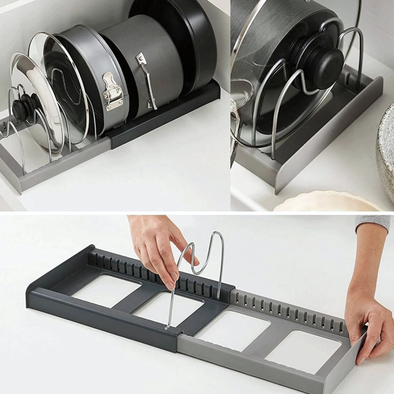 Органайзер для крышек раздвижной кухонный Серый (80230081) - фото 7