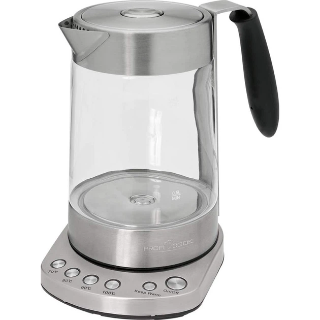 Электрочайник ProfiCook PC-WKS 1020 G стеклянный с регулировкой температуры и поддержанием тепла с заварником (1020)