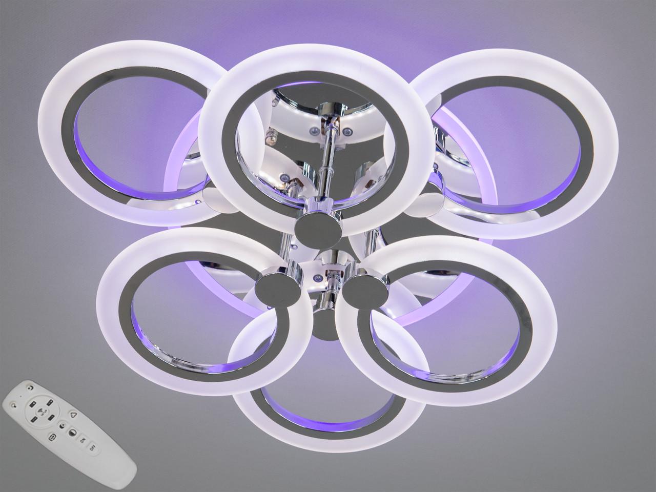 Люстра LED EcoLed с диммером и цветной подсветкой 85W A8022/3+3HR 3col dim Хром/Серебрянный