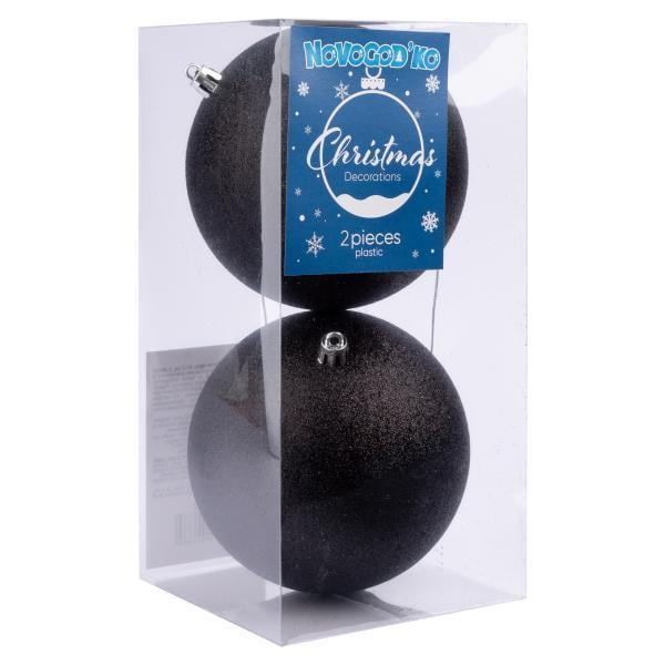 Шары новогодние Novogod’Ko 12 см глиттер 2 шт. Черный (974432)