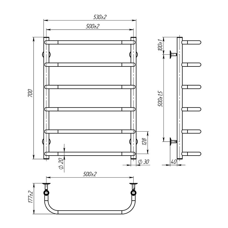 Полотенцесушитель Onlyheat Elaro 500/700/6 - фото 2 Полотенцесушитель Onlyheat Elaro 500/700/6 - фото 2