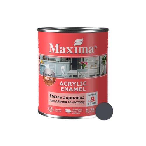 Эмаль акриловая Maxima для дерева и металла шелковисто-матовая 0,75 л Антрацит (2688155819)