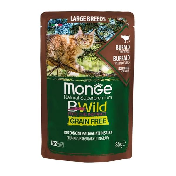 Корм для кошек влажный Monge Cat Wet Bwild Grain Free буйвол для больших пород из 2-х месяцев 85 г (000025589)