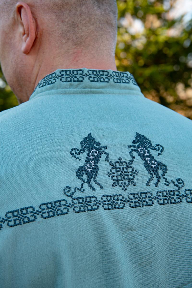 Вышиванка мужская из льна с геометрическим орнаментом 5XL Зеленый (2467950126) - фото 6