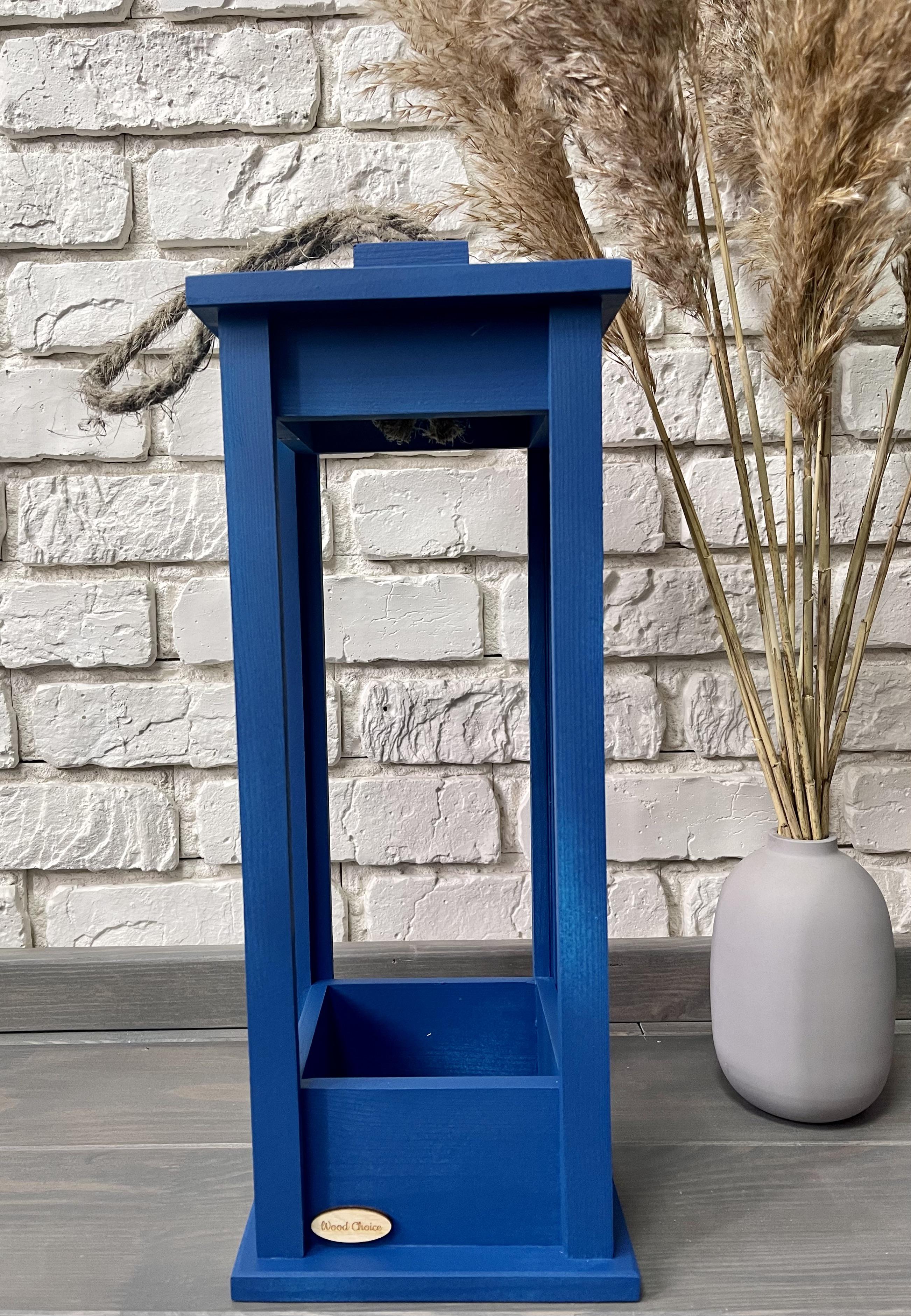 Подсвечник деревянный Wood Choice Фонарь 17х17х45 Синий - фото 2