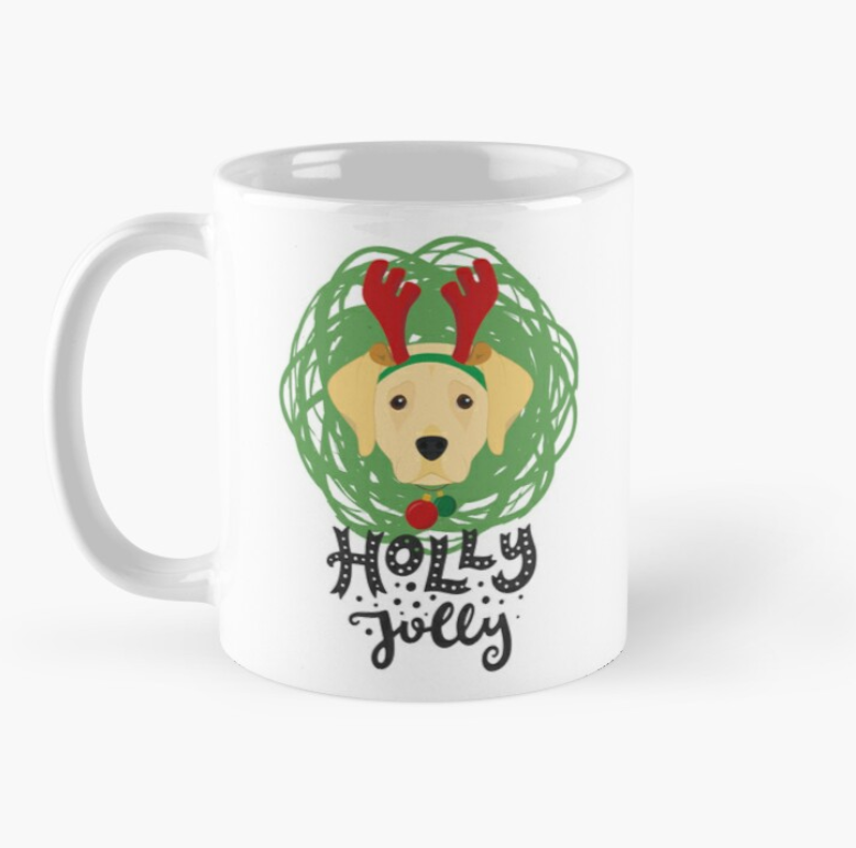 Чашка керамическая с принтом Holly Jolly Лабрадор новогодний 330 мл Белый