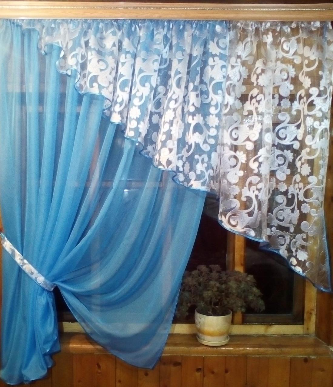 Шторы Анжелика вензель левая Синий (1227978534) - фото 1 Шторы Анжелика вензель левая Синий (1227978534) - фото 1