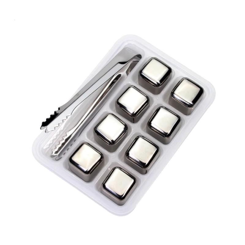 Кубики для виски Moltis металлические с щипцами Whiskey Stones 8 шт. Silver (SK8)