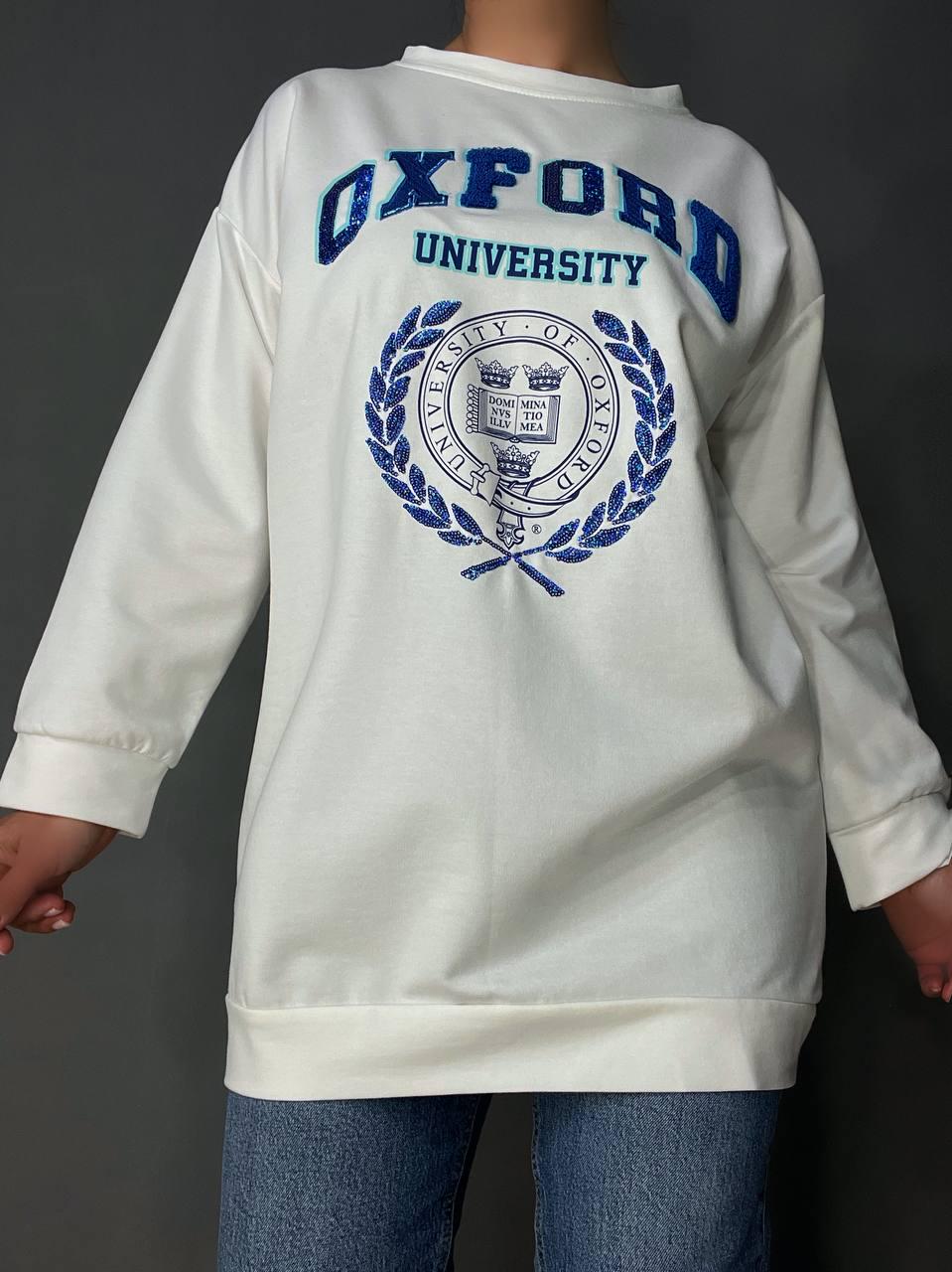 Свитшот женский LSK 6011 удлиненный туника вышивка впереди OXFORD пайетки OS Белый (1869) - фото 7