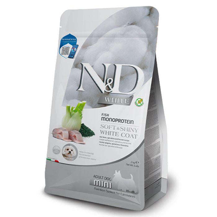 Корм сухой беззерновой Farmina N&D Grain Free White Mini для собак с белой шерстью с сибасой/спирулиной и фенхелем 2 кг (176431)