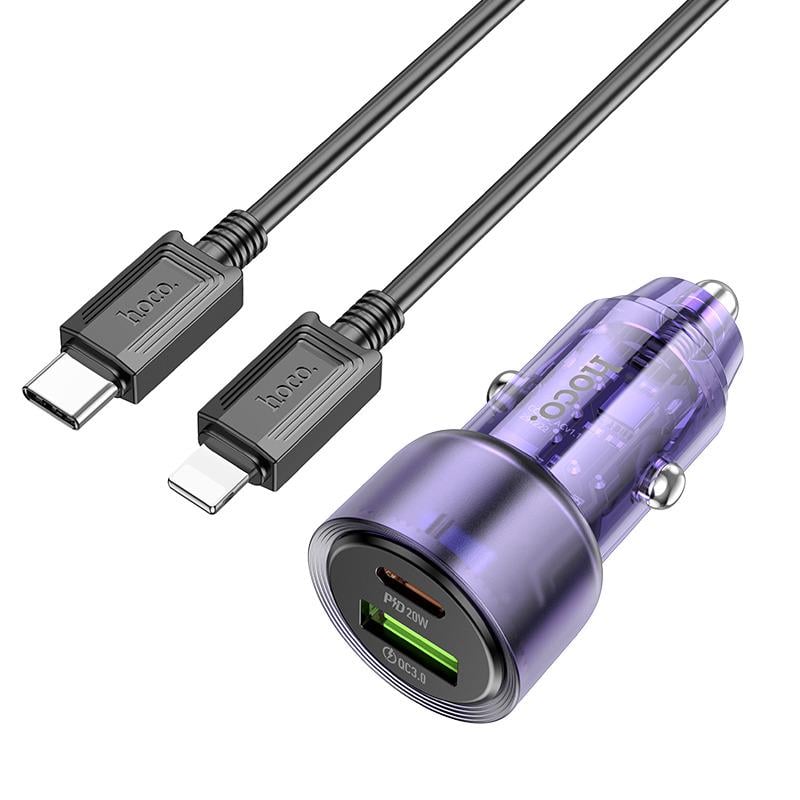 Адаптер автомобильный Hoco Z52 Type-C to Lightning Cable Spacious set USB Type-C 38W 3 A Purple (613203)