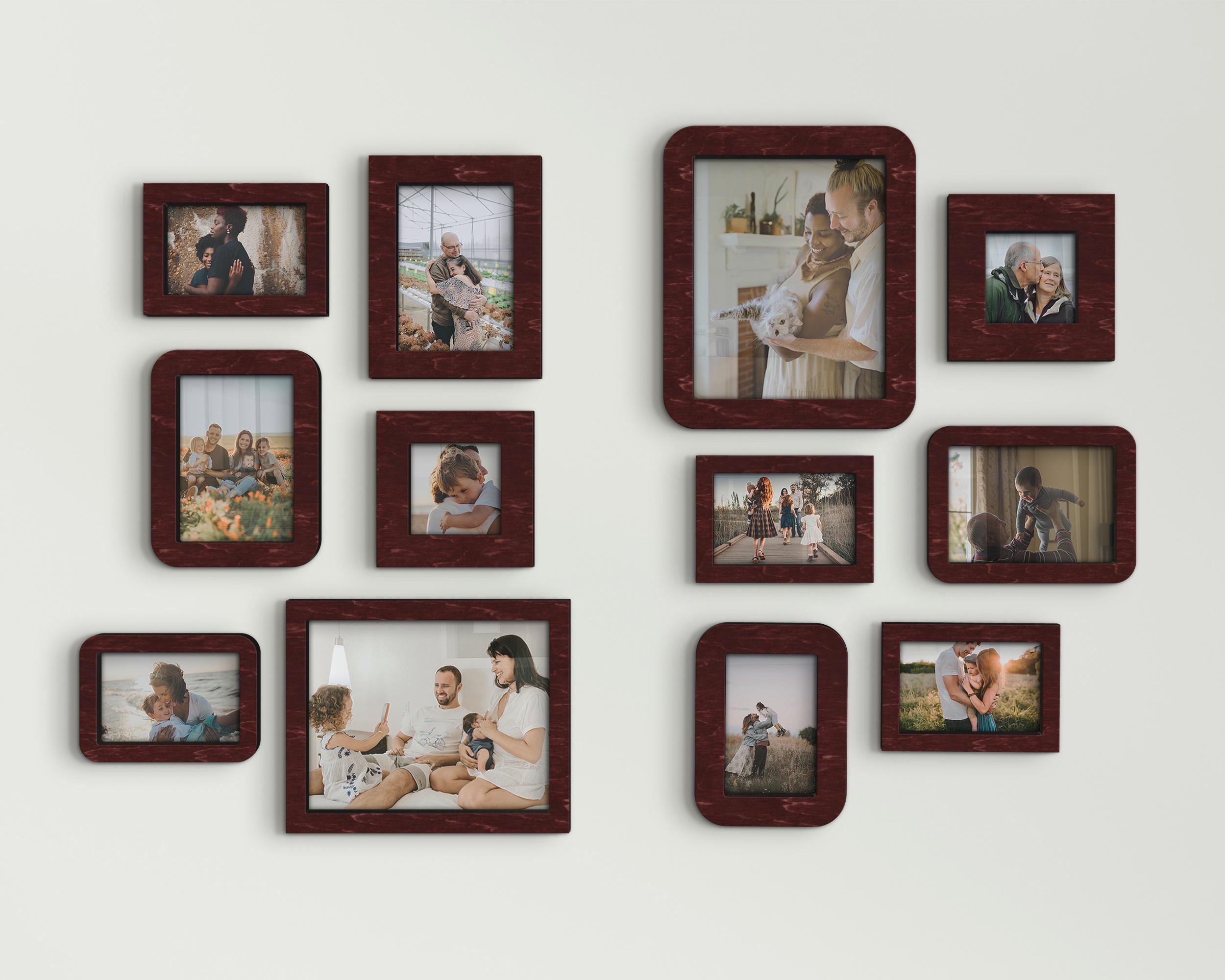 Набір настінних фоторамок The Frame Depot дерев'яних на 12 фото Бордовий (frame_set_12_piece-3) - фото 3