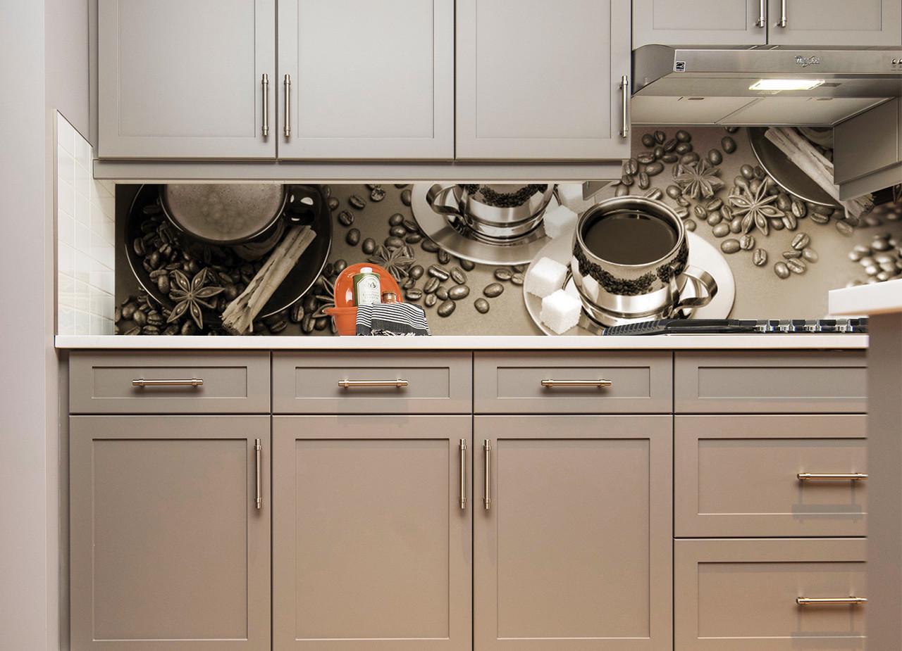 Кухонный фартук Кофе с сахаром из самоклеющейся виниловой пленки 65х250 см Серый Кухонный фартук Кофе с сахаром из самоклеющейся виниловой пленки 65х250 см Серый