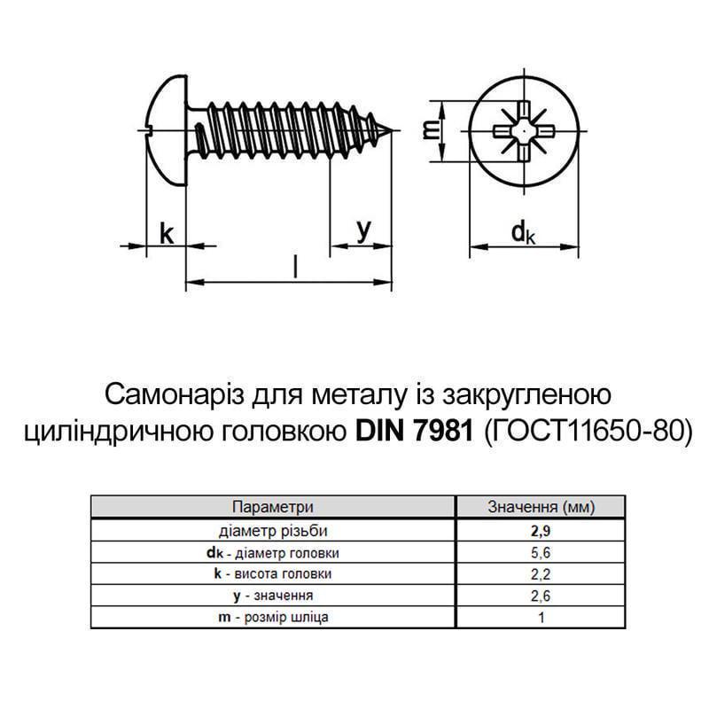 Саморез Metalvis DIN7981 2,9х6,5 PH1 полная резьба полукруглая головка белый цинк 1000 шт. (805200000805290620) - фото 2