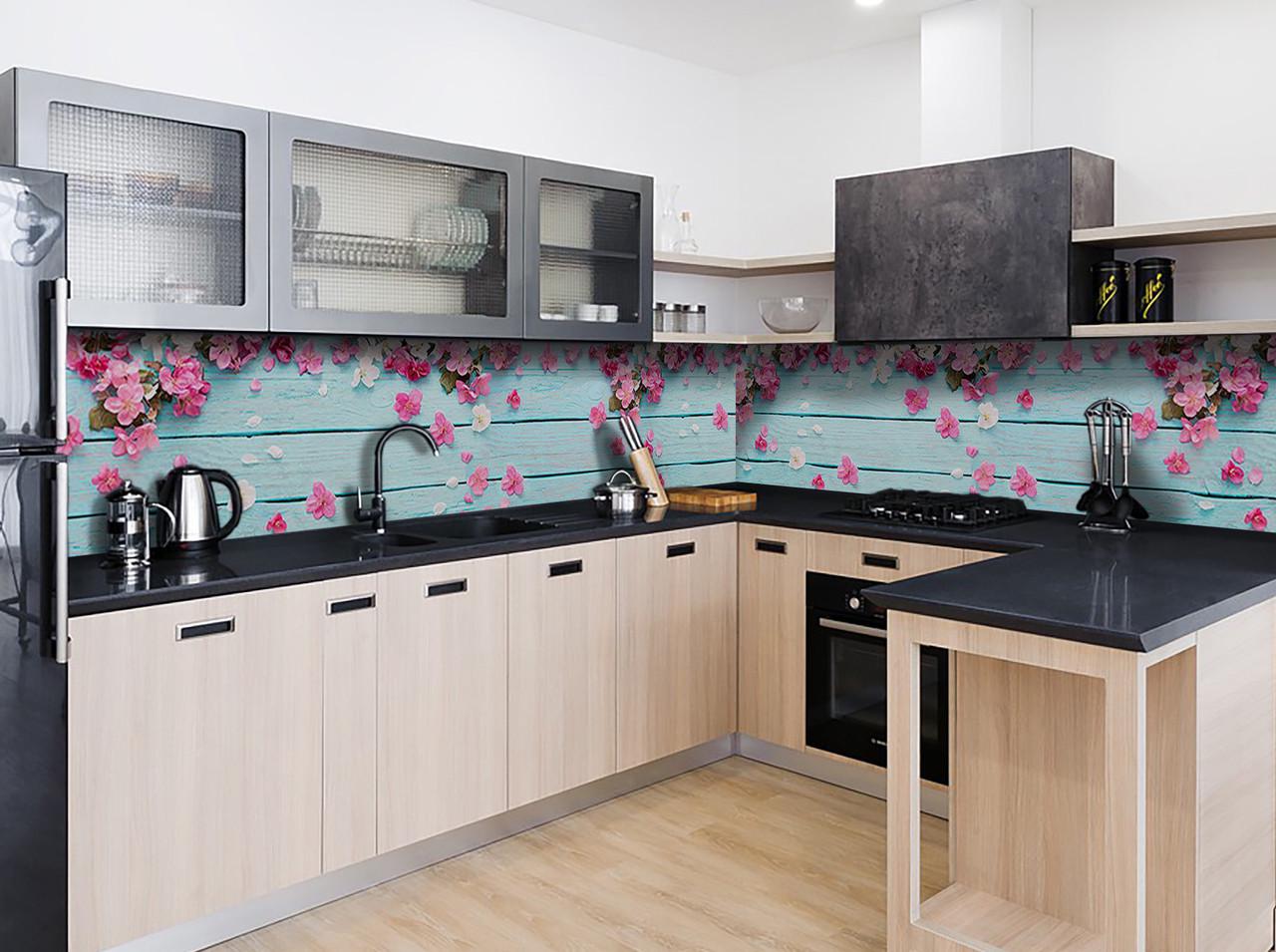 Кухонный фартук Голубые доски из самоклеющейся виниловой пленки 65х250 см Голубой