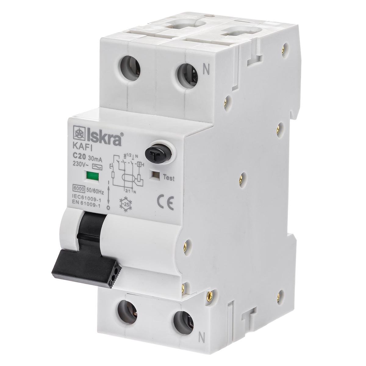 Дифференциальный выключатель ISKRA KAFI2C20A 1P+N автоматический 20A AC 30 mA DIN IP20 (786100868000)