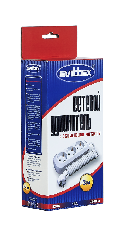 Подовжувач SVITTEX 3 м 2500 Вт 220 В 16 А - фото 2