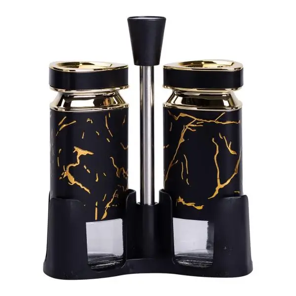 Набір ємностей для спецій YIWU Heart на металевій підставці 2 шт. по 120 мл Чорний (147-107- HP-1353)