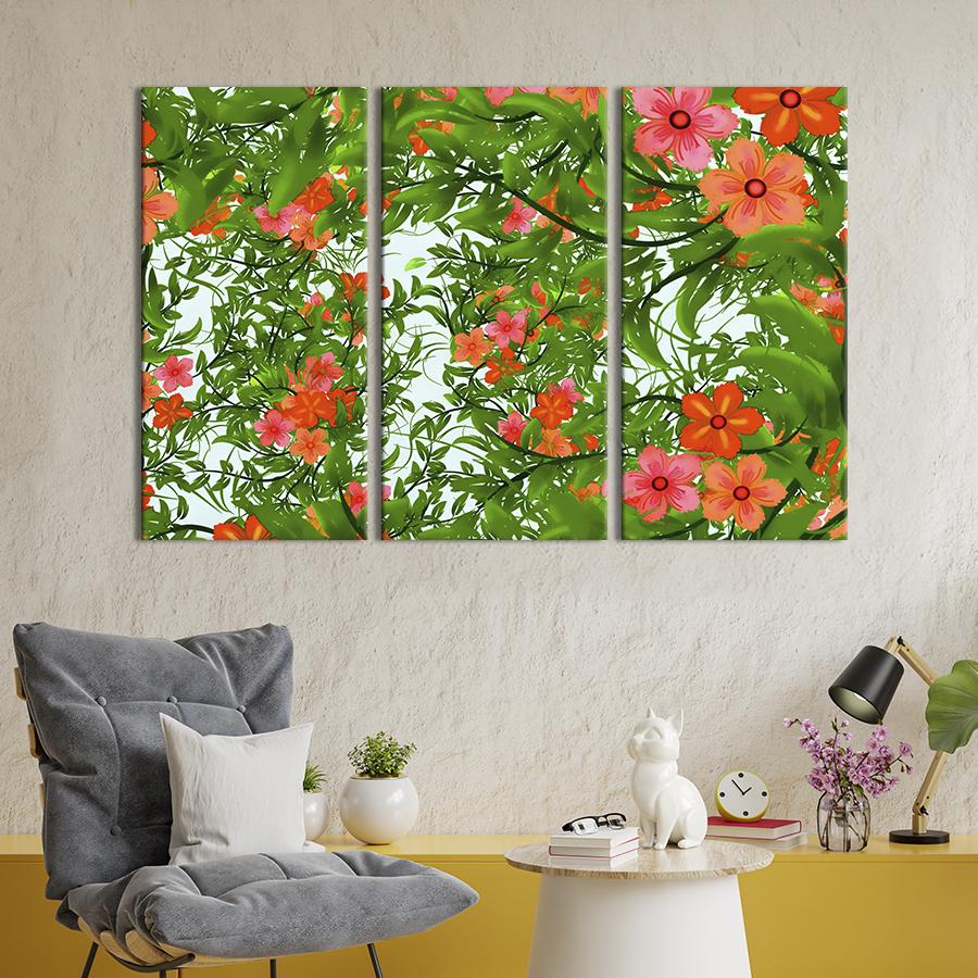 Картина на полотні триптих Яскраві квіти гібіскуса 128x81 см (775-31)