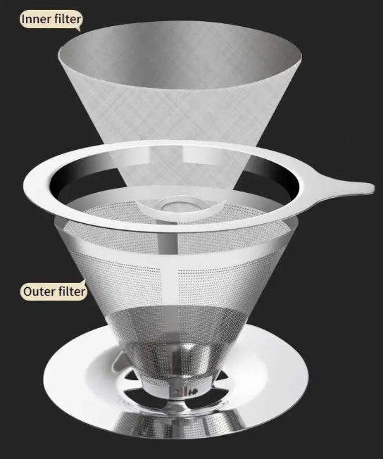 Пуровер для заварювання кави Cafeor Double Mesh V60 02 з нержавіючої сталі 400 мл (15365) - фото 4 Пуровер для заварювання кави Cafeor Double Mesh V60 02 з нержавіючої сталі 400 мл (15365) - фото 4