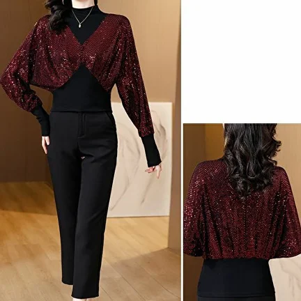 Блуза женская блестящая C00410-4 3XL Бордовый - фото 3 Блуза женская блестящая C00410-4 3XL Бордовый - фото 3