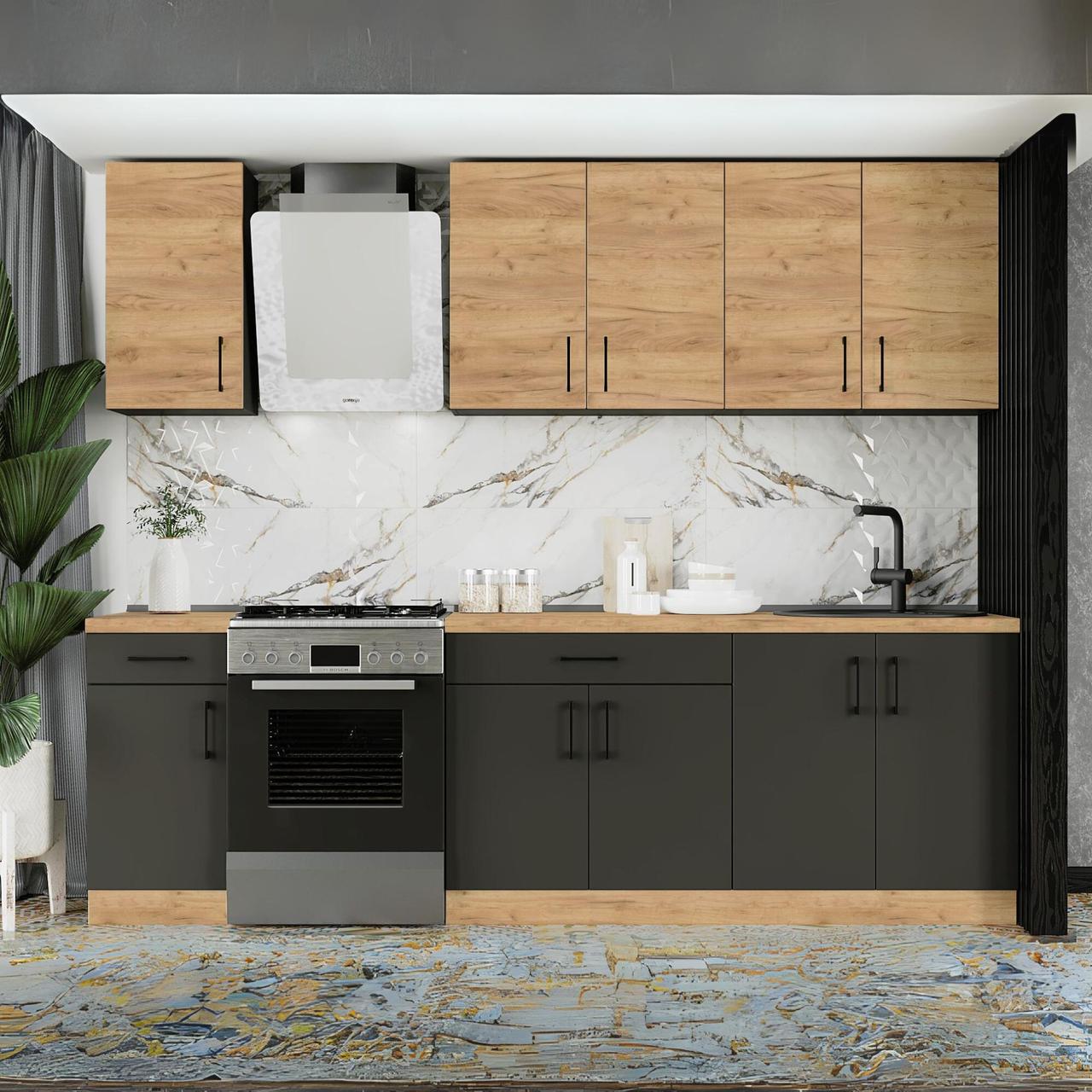 Комплект кухні К-3 Еверест Оптіма зі стільницею 2,5 м Крафт золотий/Антрацит (ЕК-25012) Комплект кухні К-3 Еверест Оптіма зі стільницею 2,5 м Крафт золотий/Антрацит (ЕК-25012)