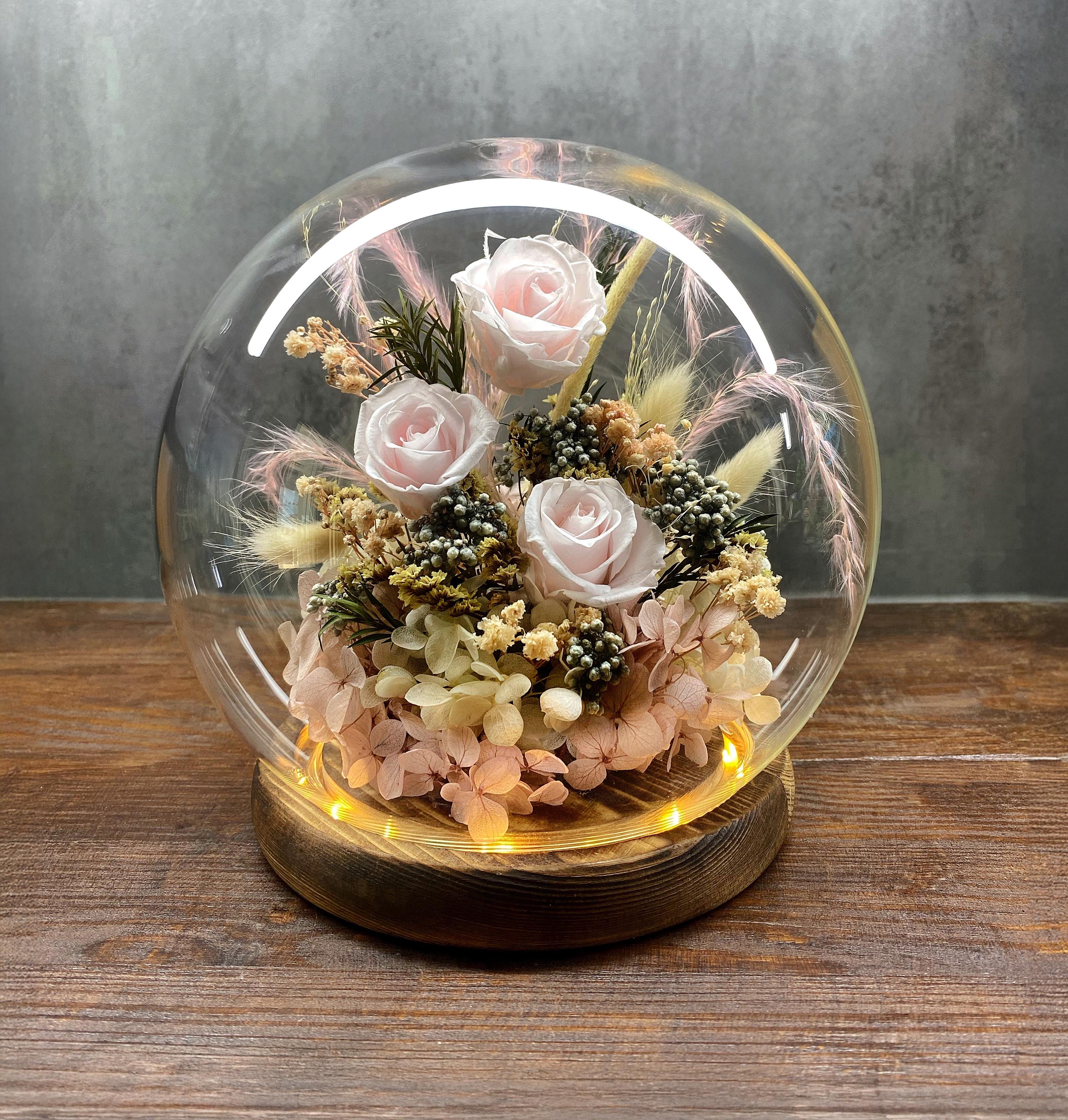 Композиция из сухоцветов с подсветкой Маленькие тайны 18 см Розовый