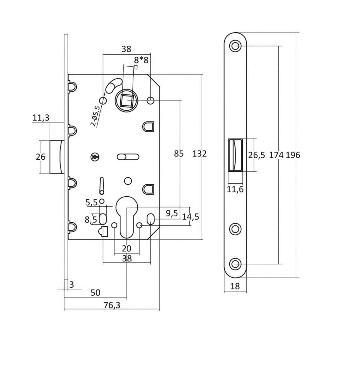Замок врезной KEDR Class 410C под цилиндр 85х50 AB Бронзовый (ЗВ826) - фото 2 Замок врезной KEDR Class 410C под цилиндр 85х50 AB Бронзовый (ЗВ826) - фото 2