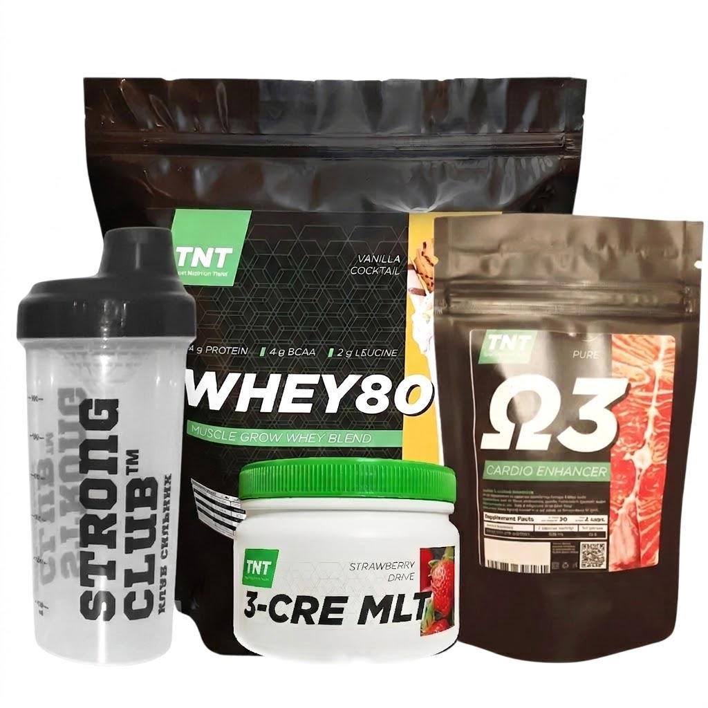 Комплекс TNT Nutrition Протеїн 2 кг/Креатин 0,3 кг/Шейкер/Омега-3