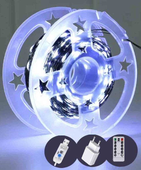 Гирлянда Роса на катушке 500 LED 50 м с зеленым проводом реле 8 режимов/USB и пульт Белый (FFJ00125)