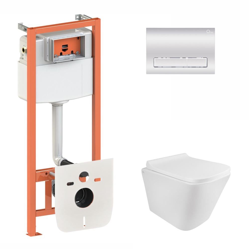 Установка Qtap подвесной унитаз Tern Rimless/комплект установки Nest 4в1 линейная клавиша Chrome (2611531386)