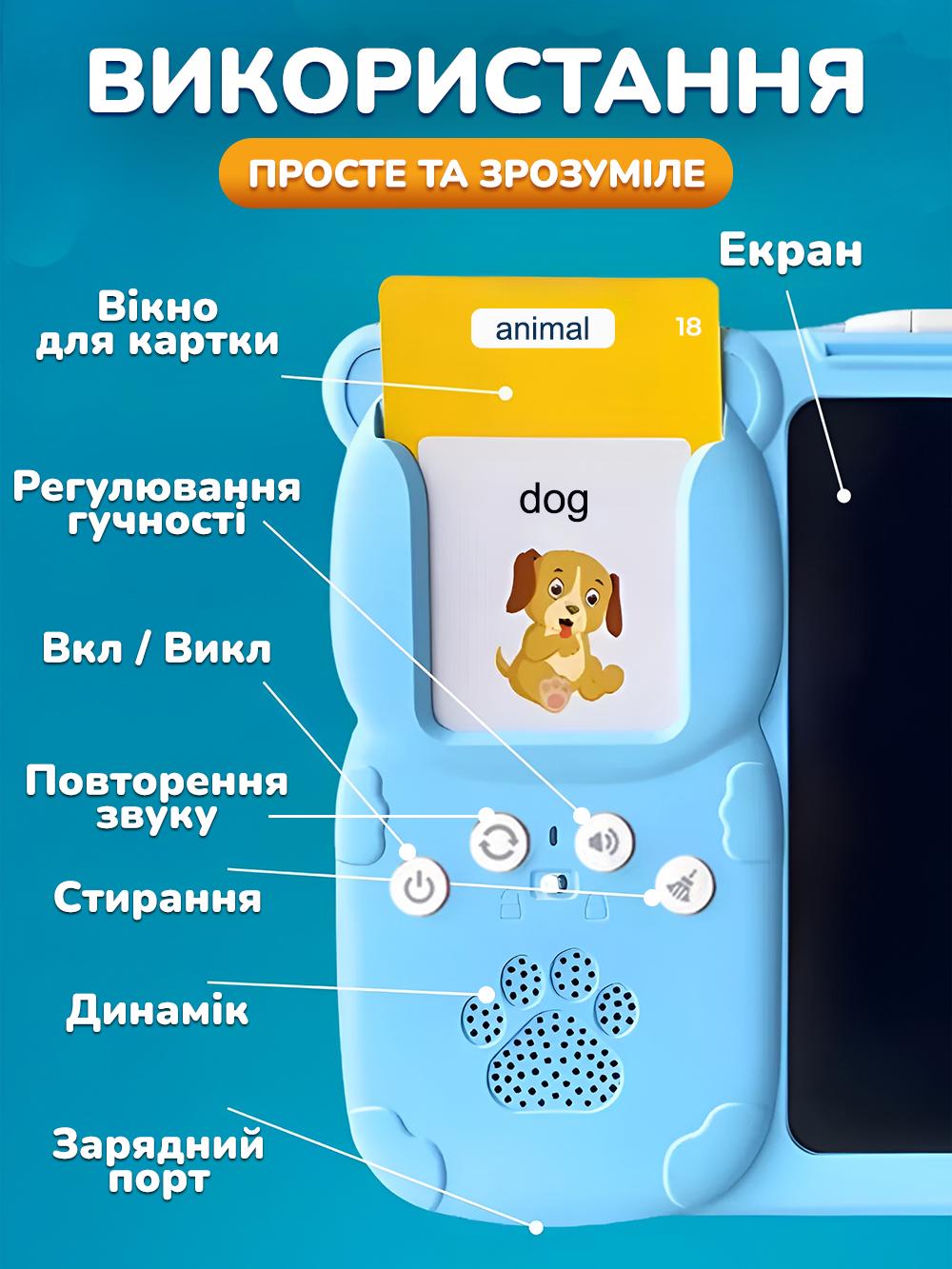 Планшет дитячий JoyPro Y5 2в1 LCD для малювання з інтерактивними розмовляючими картками Блакитний (eccb390c) - фото 7