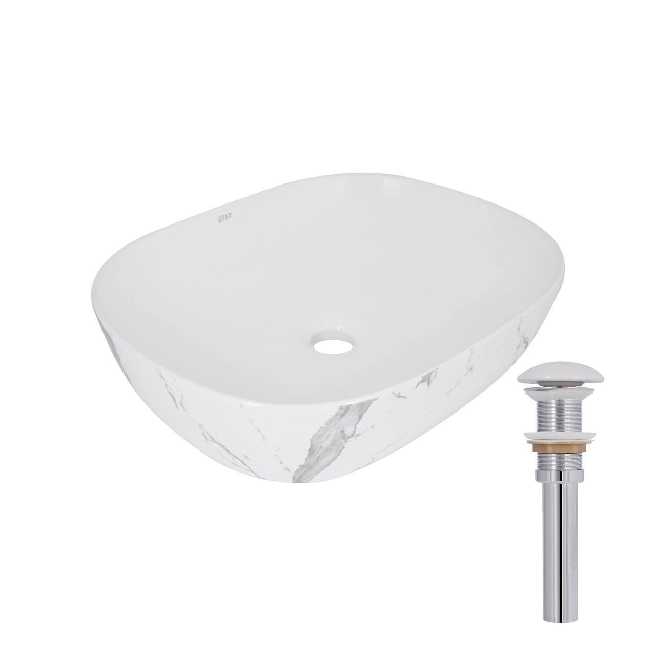 Раковина накладная Qtap Aquarius 470x380x120 мм прямоугольная с донным клапаном Marble (QTAQA188MR49782)