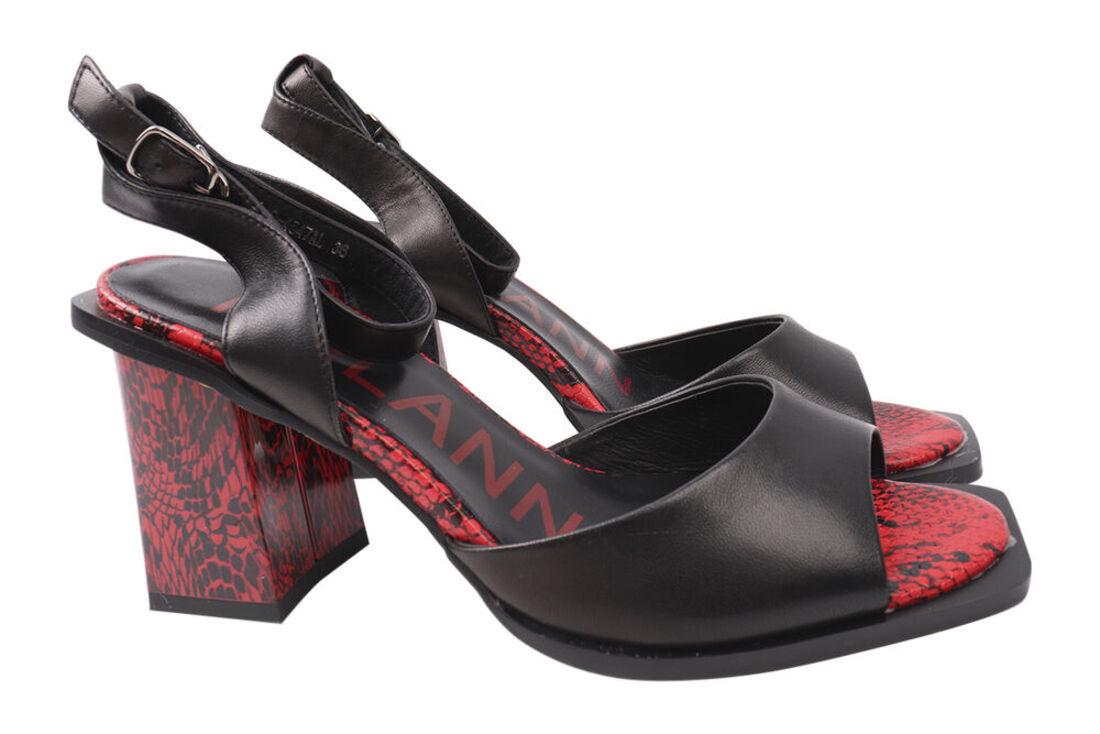 Босоножки женские Polann из кожи на большом каблуке с открытой пятой р. 37 Черный (160-21LB)