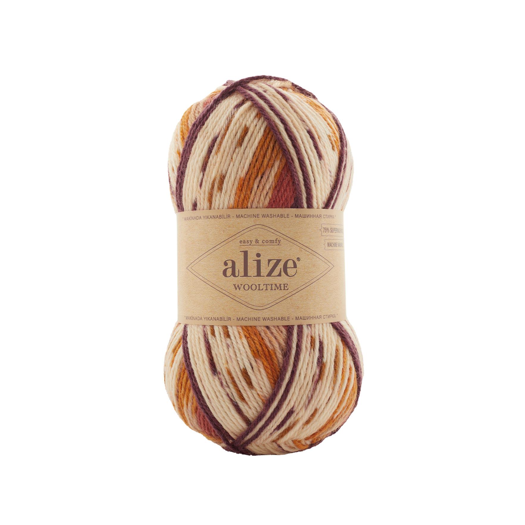Пряжа Alize Wooltime 11022 Оранжево-белый (5830)